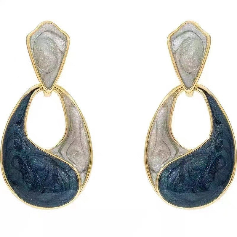 6 Pc - French retro water drop glaze haze blue earrings (Unit Price - 28)