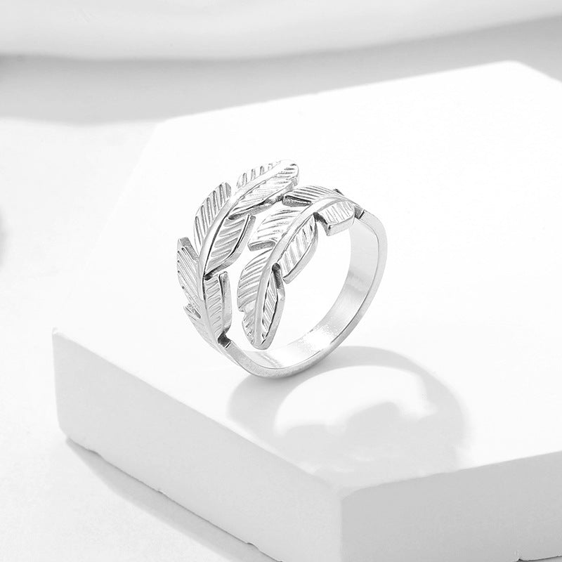 3 Pc - Titanium steel leaf ring - Silver (Unit Price - 42)