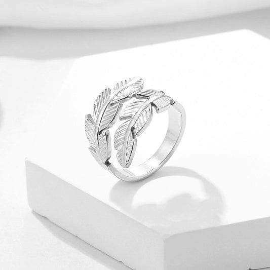 3 Pc - Titanium steel leaf ring - Silver (Unit Price - 42)
