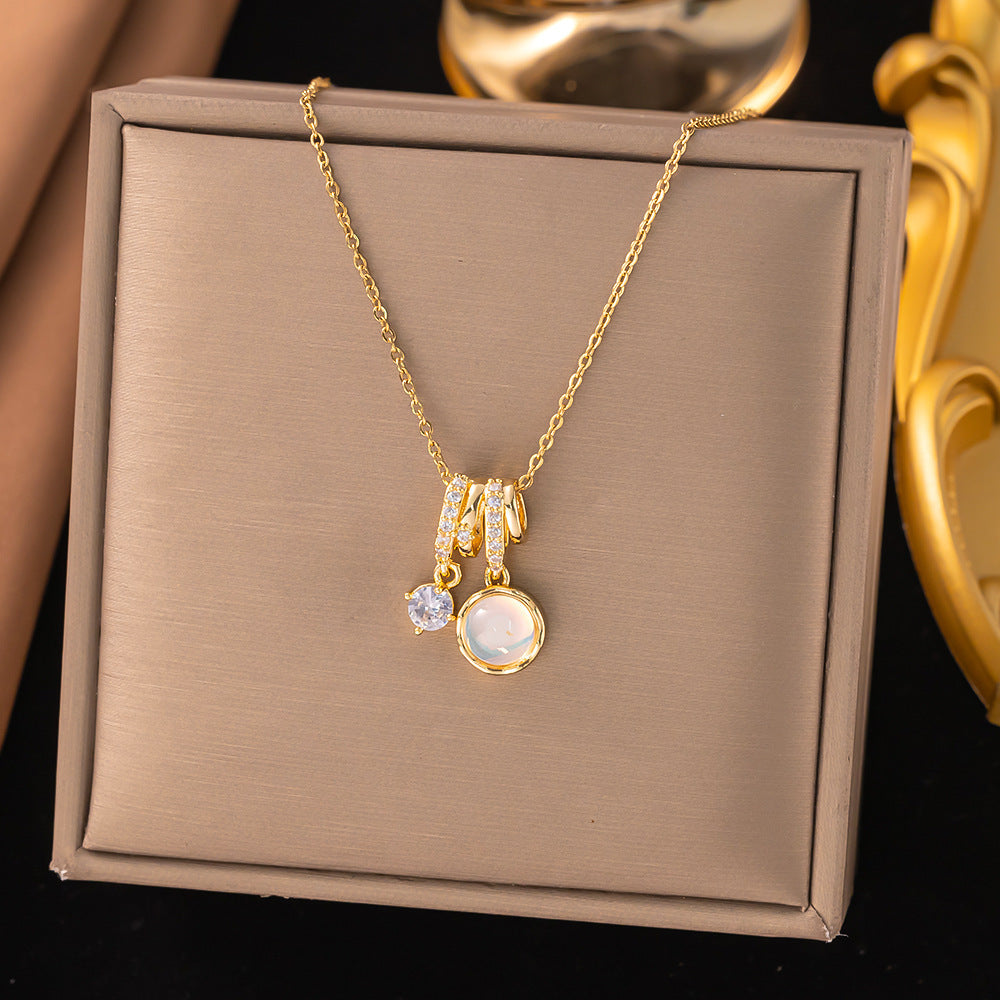 3 Pc - Anti Tarnish Aurora stone necklace gold (1 Pc Price - 88)