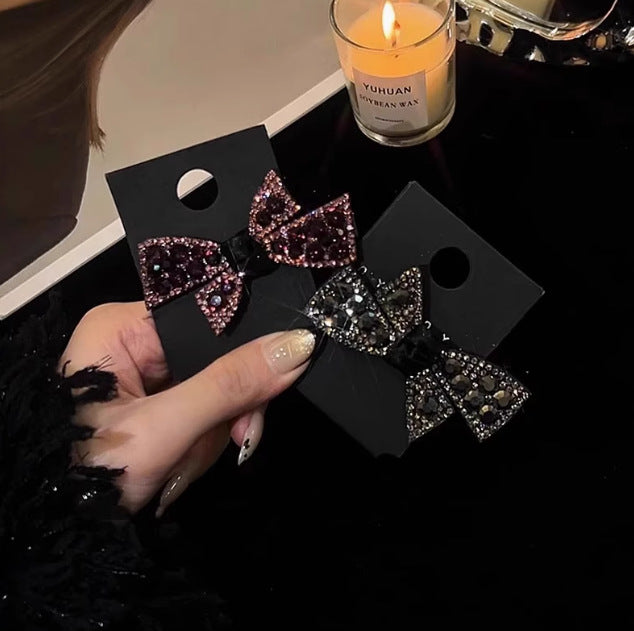 10 Pc - Vintage Rhinestone bb Clip Black Bow Clip (Mix Color) (Unit Price - 18)