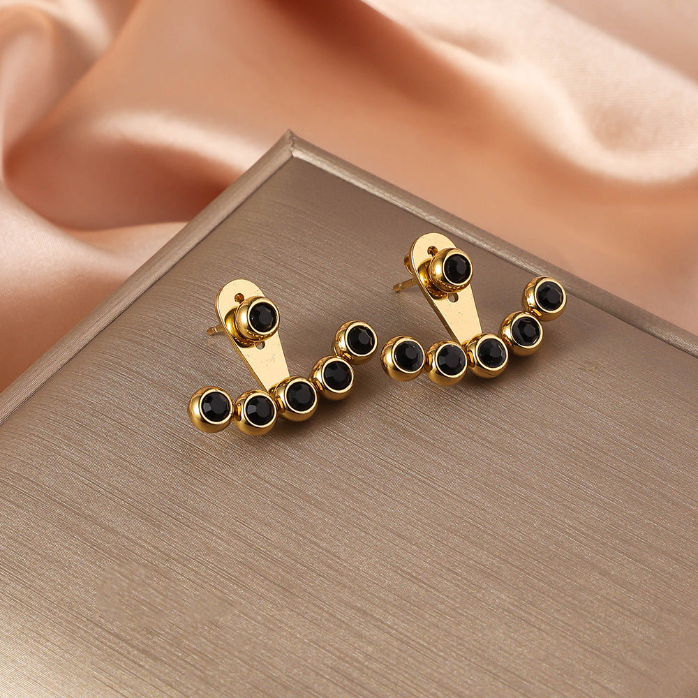 3 Pairs - Stainless steel front and back wear earrings - Black (Unit Price - 92)
