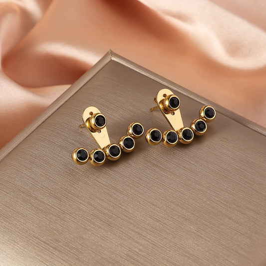 3 Pairs - Stainless steel front and back wear earrings - Black (Unit Price - 92)