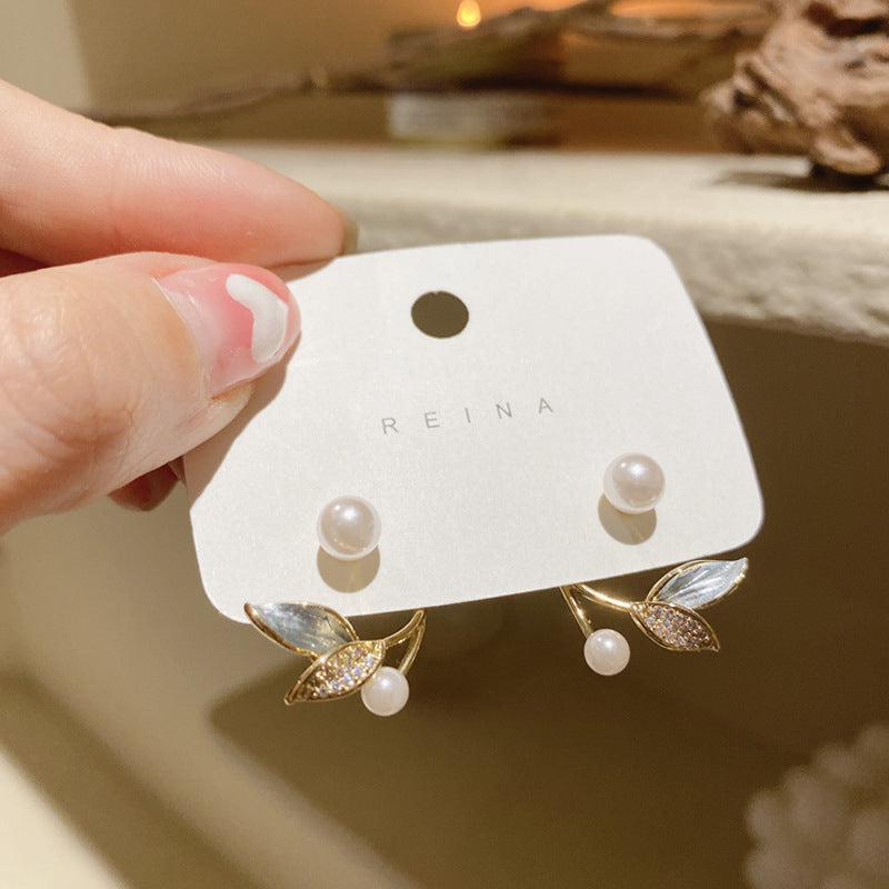 6 Pairs - Korean Pearl Small Leaf Spring and Summer Earrings (1 Pair Price - 25)