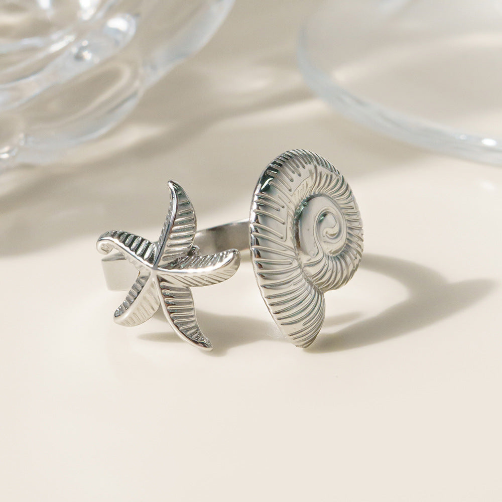 3 Pc - Anti Tarnish Starfish conch ring silver (1 Pc Price - 39)