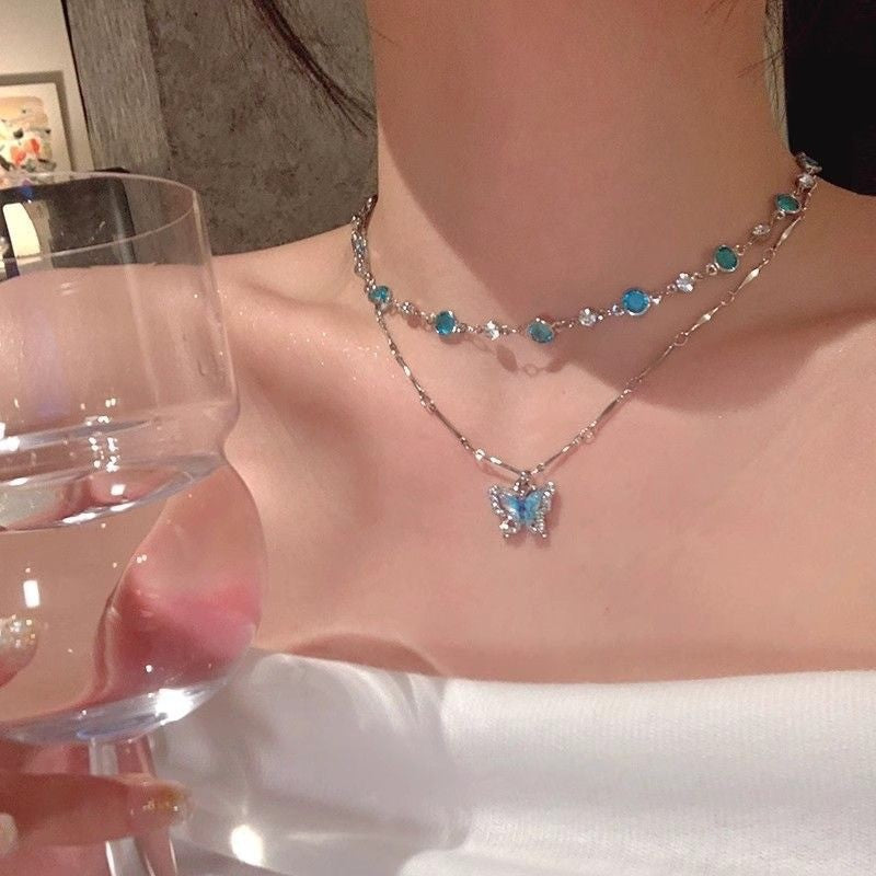 6 Pc - Summer Layered Double-Layer Butterfly Necklace (1 Pc Price - 42)