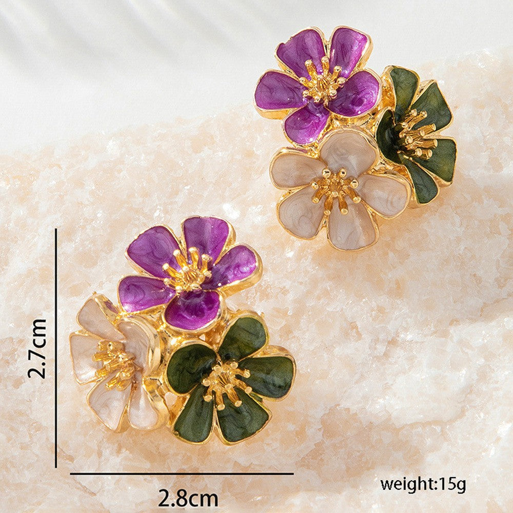 6 Pairs - Sweet and elegant metal oil-drip flower stud earrings (Mix Color) (1 Pair Price - 43)