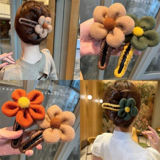 6 Pc - Winter Plush Flower Hairpin - Mix Color (1 Pc Price - 37)