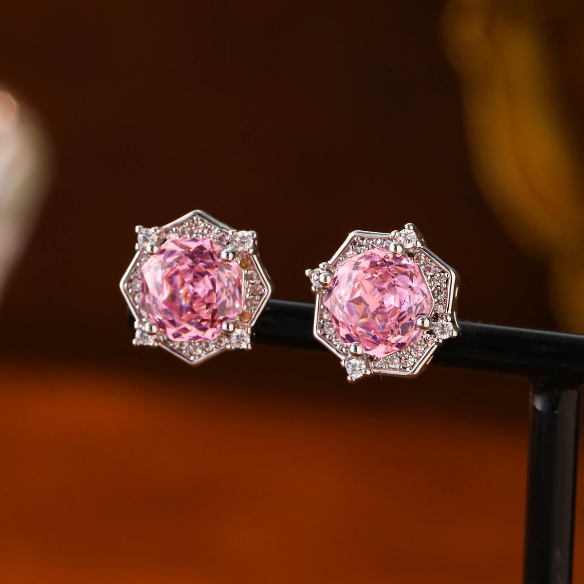 6 Pairs - Round Diamond Stud Earrings (Mix Color) (1 Pair Price - 23)