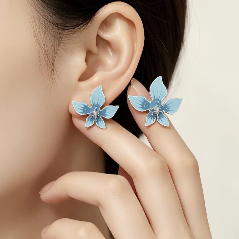 6 Pairs - Gradient blue five-petal flower earrings (1 Pair Price - 46)