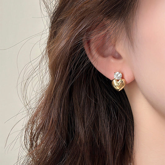 6 Pairs - Heart-Shaped Zircon Earrings - Golden (1 Pair Price - 20)