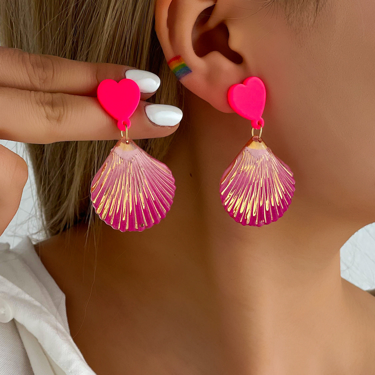 6 Set - Ocean style shiny fan-shaped earrings (Mix color) (Unit price 37)
