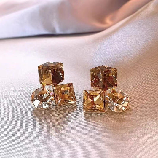 6 pc - Three-Dimensional Geometric Crystal Earrings - Brown (Unit Price - 33)