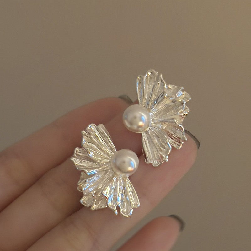 6 Pairs - Irregular fan-shaped pearl earrings - Silver (1 Pair Price - 27)