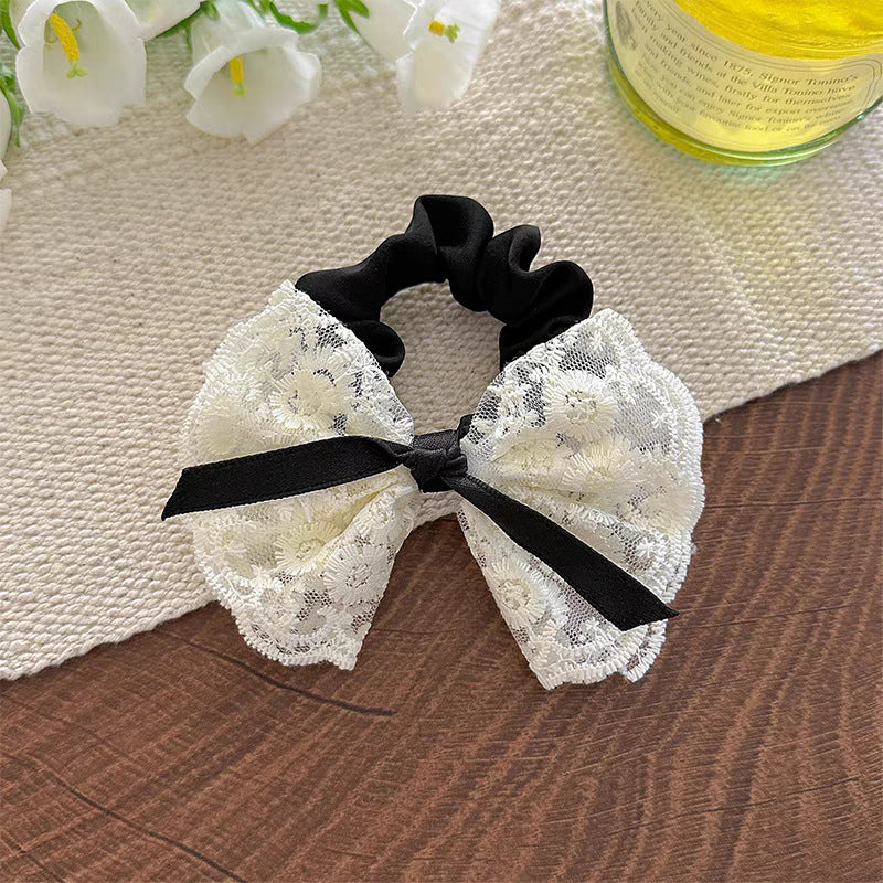 6 Pc - New Style Lace Bow Hair Ring Rubberband (in OPP bag) (Unit Price 11)