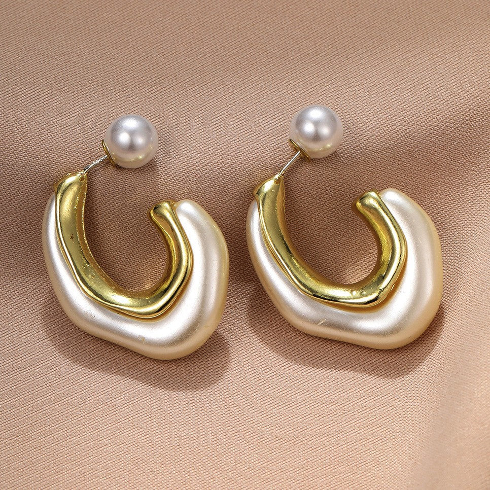 6 Pairs - Creamy-white irregular shaped pearl C earrings (1 Pair Price - 35)