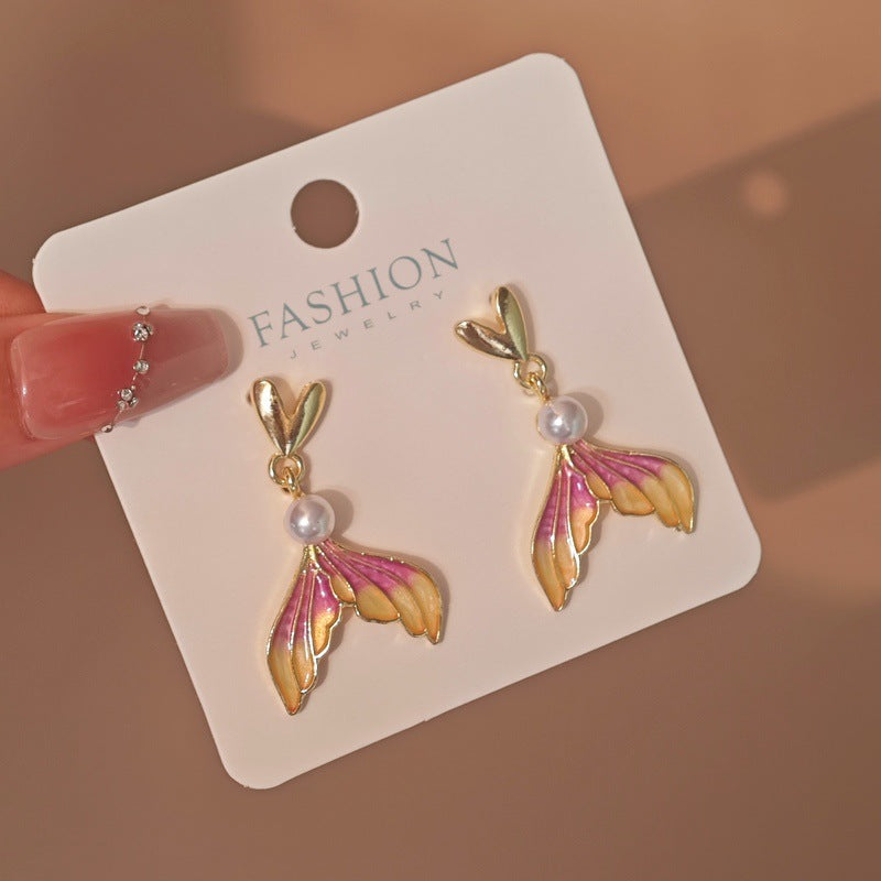 6 Pairs - Korean Heart-Shaped Pearl Purple Gradient Fishtail Earrings (1 Pair Price - 37)