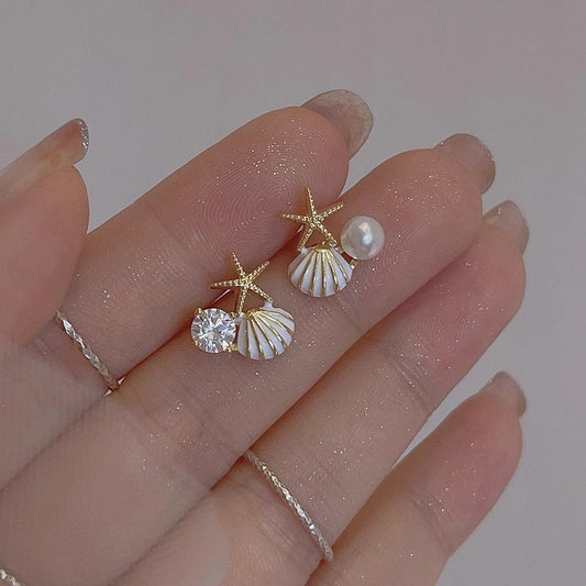 6 pc - Starfish shell dream  earrings - White (Unit Price - 21)