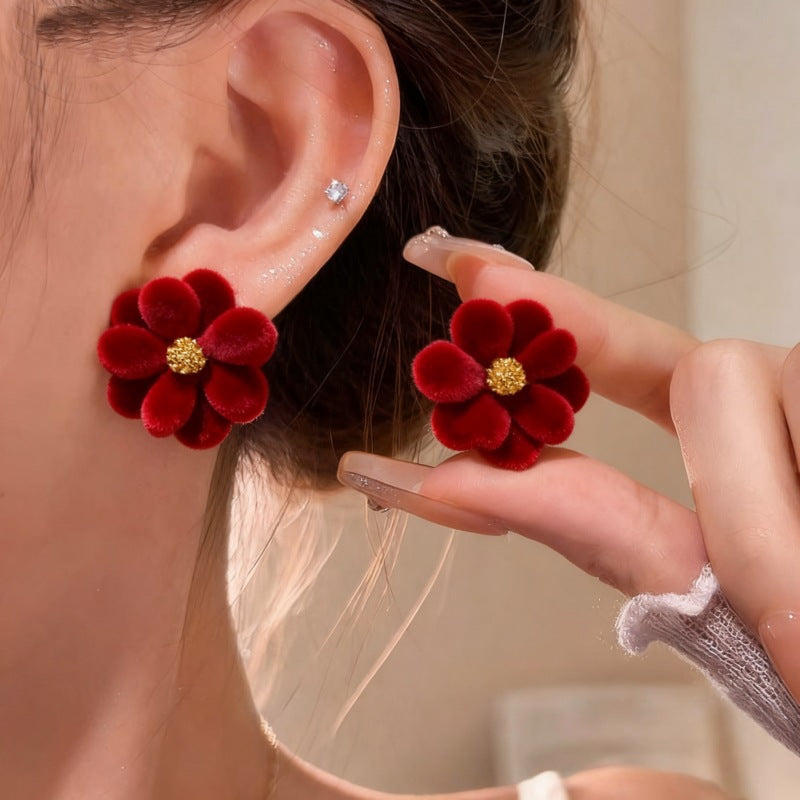 6 Pairs - Vintage Flocked Flower Earrings (Mix Color) (1 Pair Price - 36)