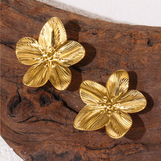 3 Pairs - Popular Stainless Steel Exaggerated Flower Earrings (1 Pair Price - 44)