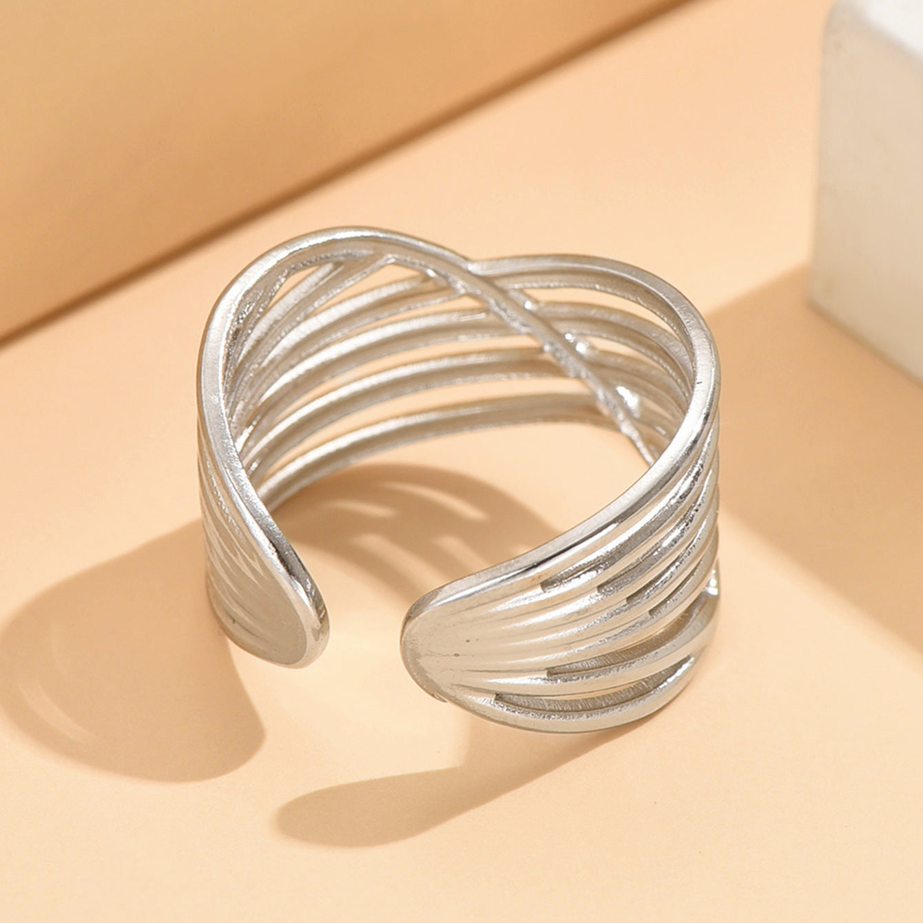 3 Pc - Anti Tarnish Cross Line Ring silver (1 Pc Price - 39)