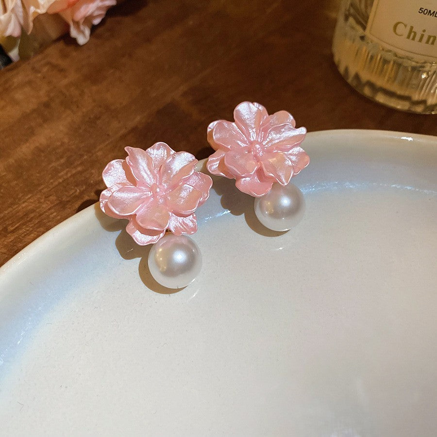 6 Pairs - Popular White Blue Pink Flower Pearl Earrings (Mix Color) (1 Pair Price - 30)
