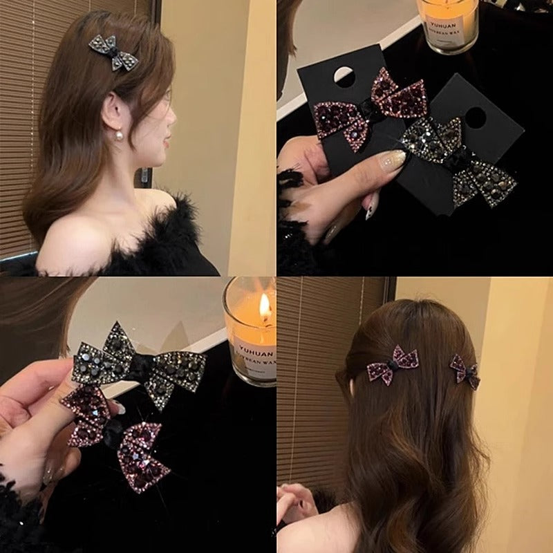 10 Pc - Vintage Rhinestone bb Clip Black Bow Clip (Mix Color) (Unit Price - 18)