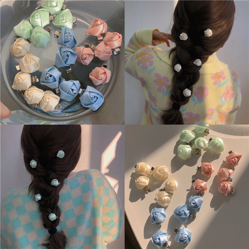 10 Pc - Satin Sense Flower Bud Rose Hair Clip opp packing (1 Pc Price - 6)