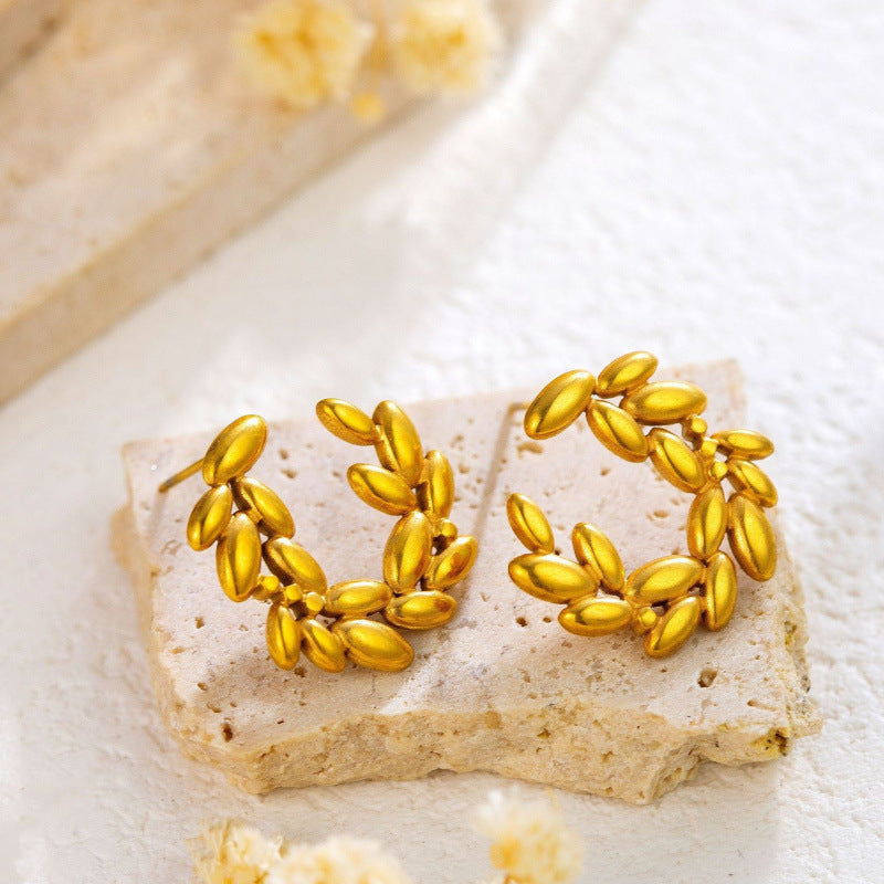 3 Set - Anti Tarnish Wheat Ear Circle Necklace Earring Set (1 Set Price - 170)