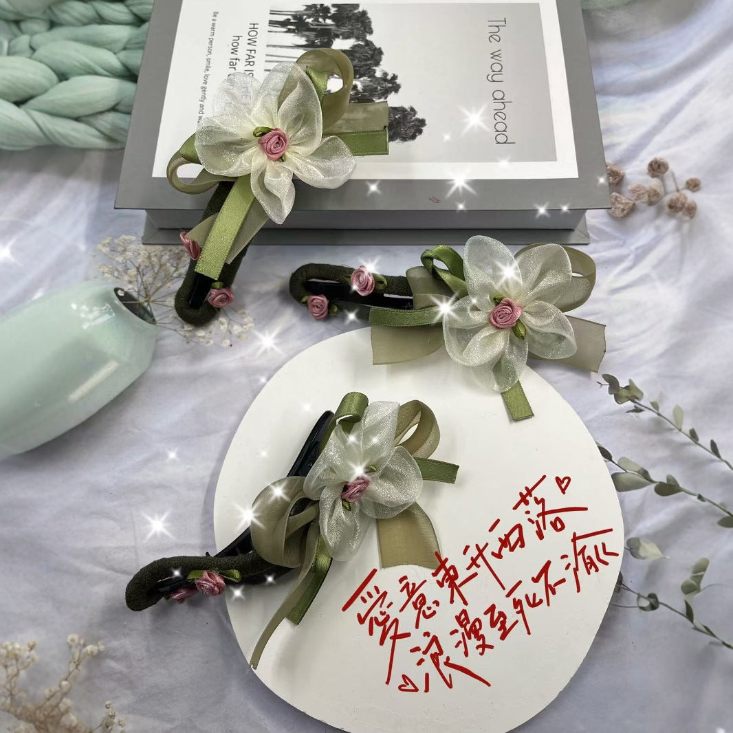 3 Pc - New Style Elegant Large Flower One-word Clip Large Duckbill Clip - Green (1 Pc Price - 37)