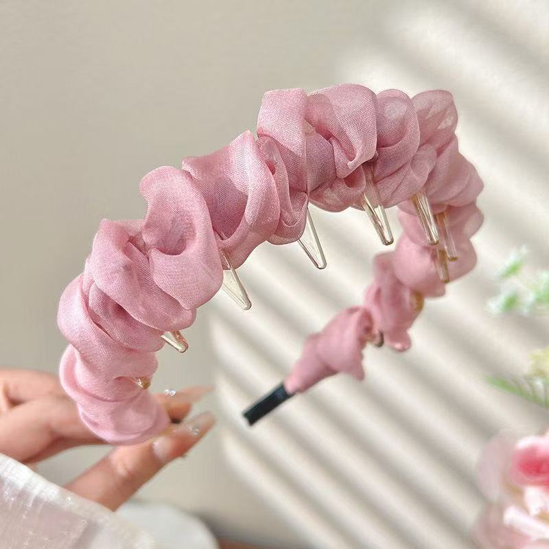 6 Pc - French Retro Pleated Bubble Wave Headband for Women (Mix Color) (Unit Price - 37)