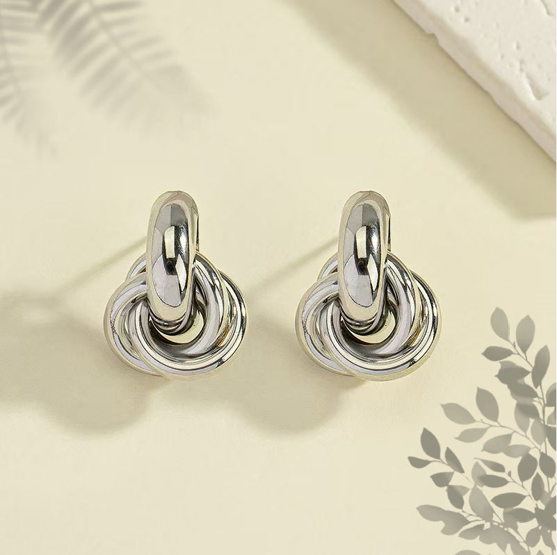 6 Pairs - Circle Geometric Twisted Multi-Layered Twist Earring - Silver (1 Pair Price - 32)