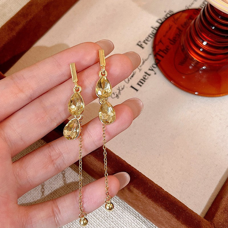 6 Pairs - Sparkling Diamond Water Drop Tassel Earrings (1 Pair Price - 41)
