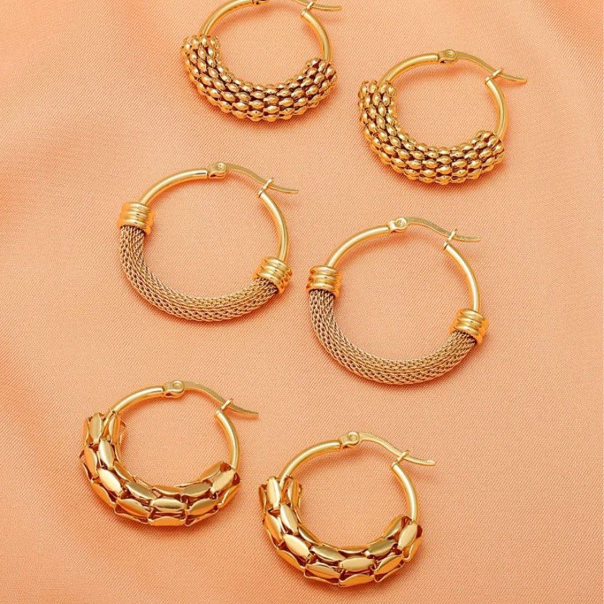 3 Pairs - Anti tarnish half mesh wrapped earrings Design1 (1 Pair Price - 64)