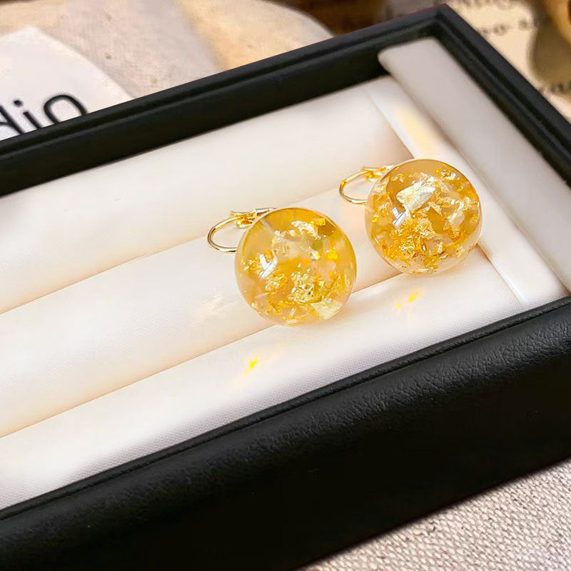 6 Pairs - Gold Foil Round Ball Earrings (Mix Color) (1 Pair Price - 35)