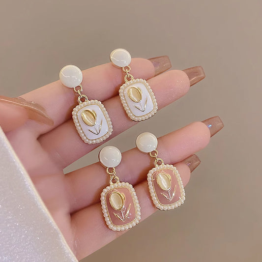 6 Set - Korean pearl cat's eye tulip earrings (Mix color) (Unit price 42)