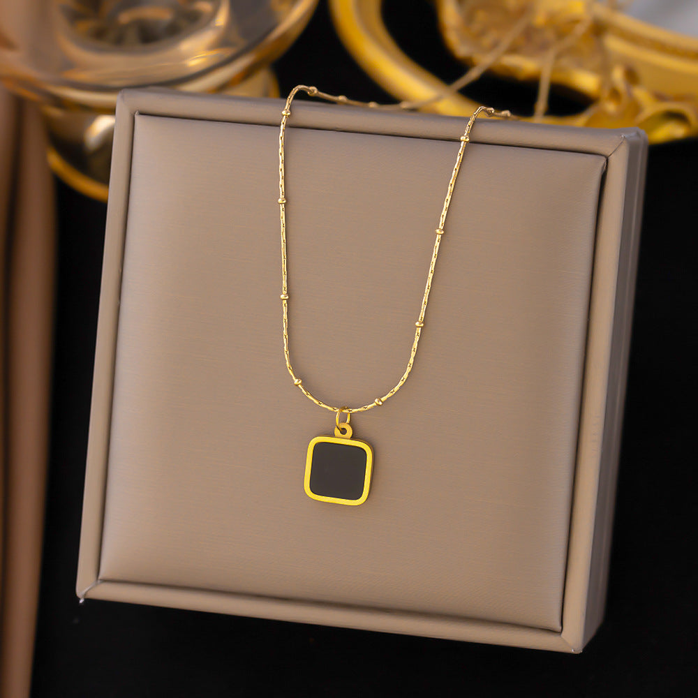3 Pc - Anti Tarnish Square black shell necklace - Gold (1 Pc Price - 76)