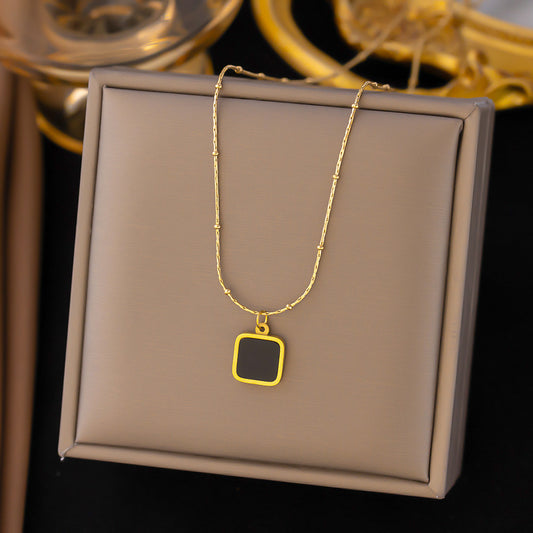 3 Pc - Anti Tarnish Square black shell necklace - Gold (1 Pc Price - 76)