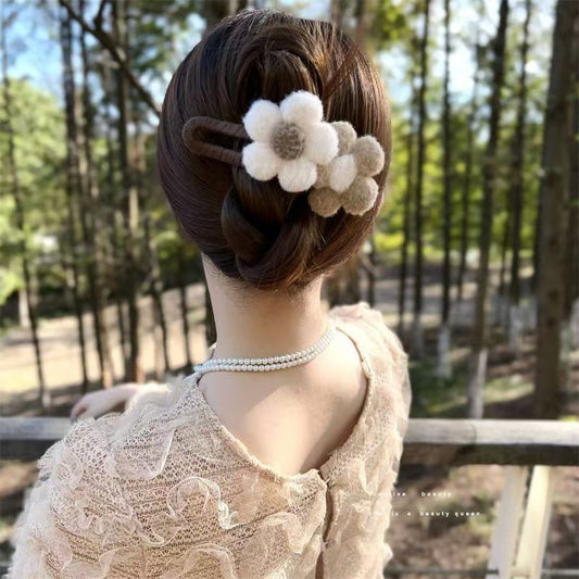 3 Pc - Winter Plush Flower Princess Grabber High-End Petal Clip Fabric Shark Clip (1 Pc Price - 30)