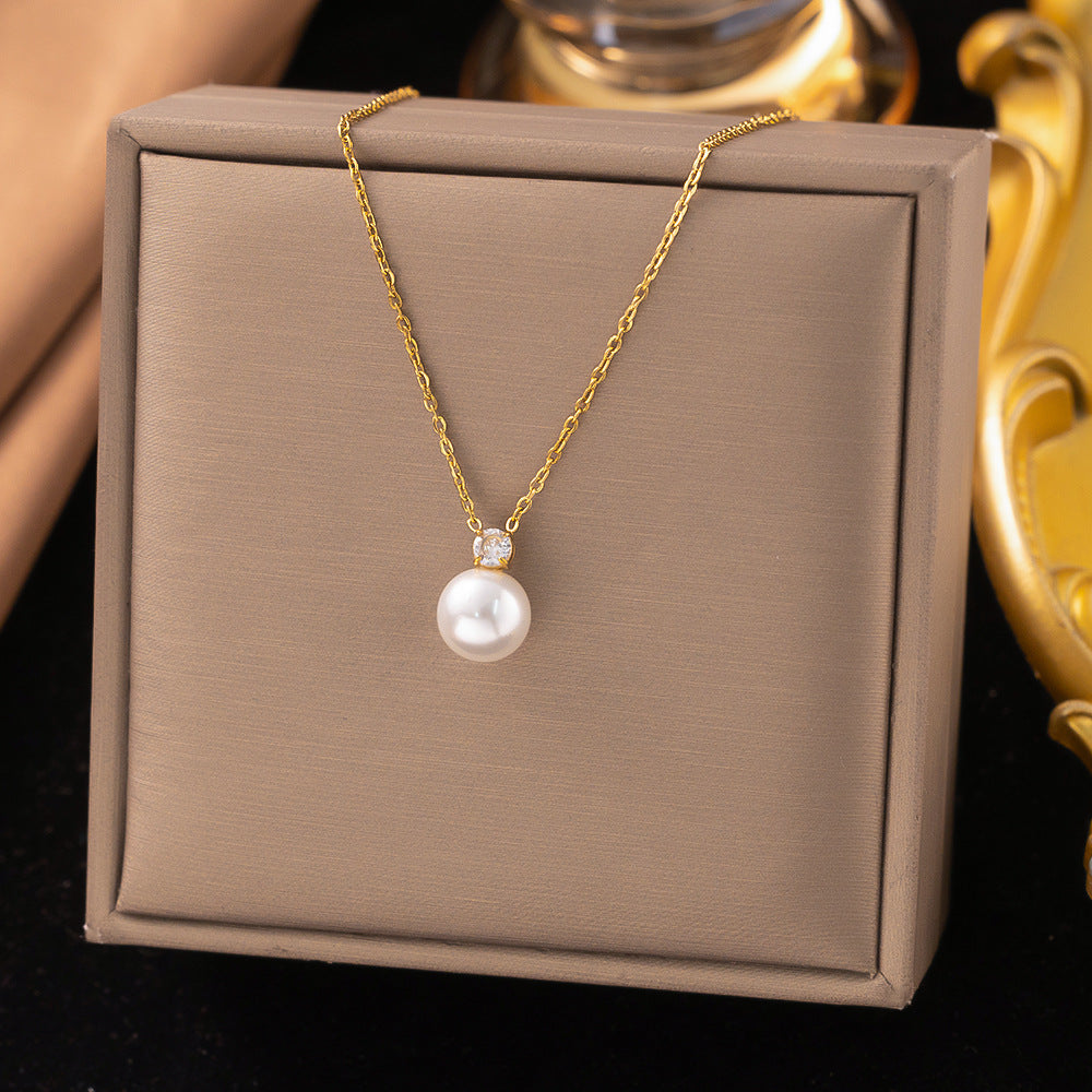 3 Set - Anti Tarnish Round diamond white pearl necklace and earring set gold (1 Set Price - 150)