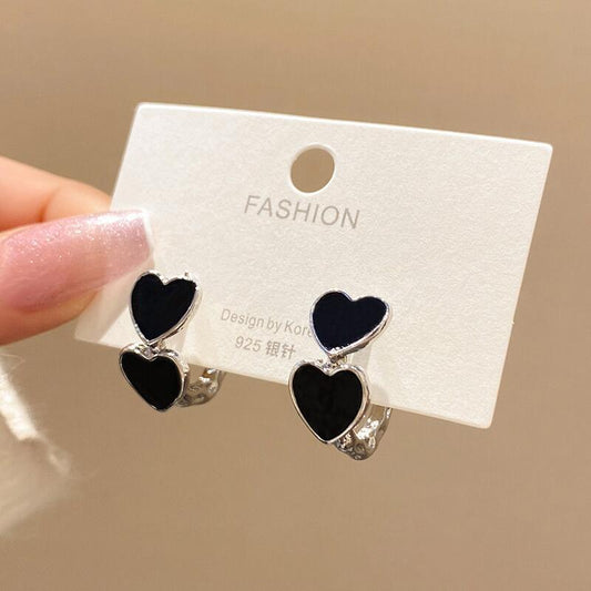 6 Set - Black Glaze Heart Earrings (Unit price 22)