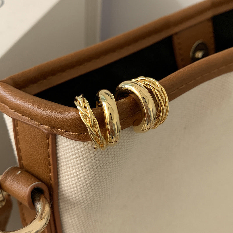 6 Set - Double-layer twisted metal earrings - golden (Unit price 24)