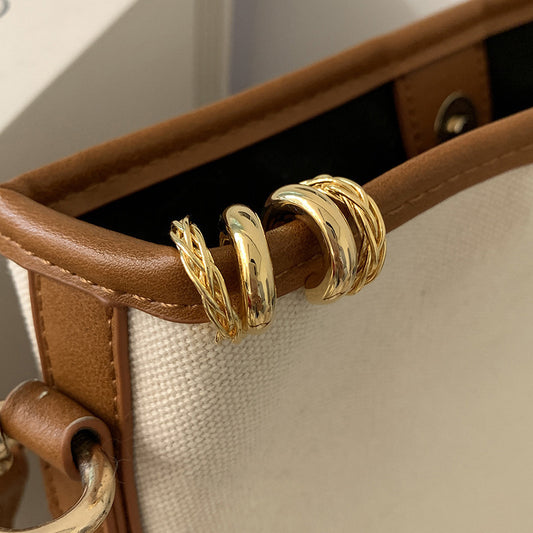 6 Set - Double-layer twisted metal earrings - golden (Unit price 24)