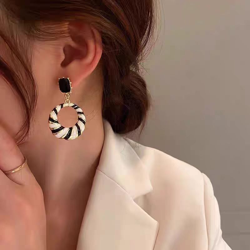 6 Pairs - Black and White Striped Earrings for Women (Mix Design) (1 Pair Price - 30)
