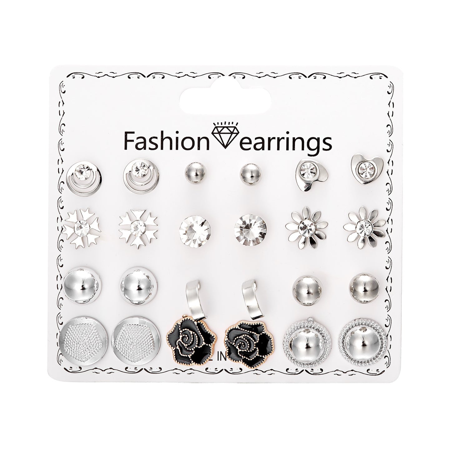 New monthly 12 pairs card-mounted earrings set - S5