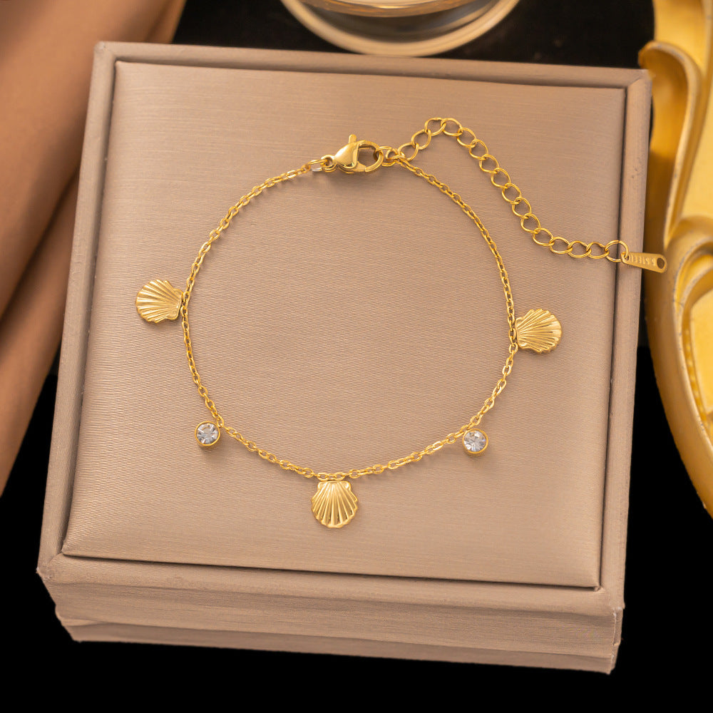 3 Pc - Anti Tarnish Single diamond shell bracelet gold (1 Pc Price - 84)