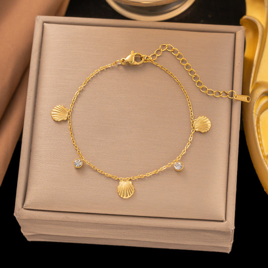 3 Pc - Anti Tarnish Single diamond shell bracelet gold (1 Pc Price - 84)