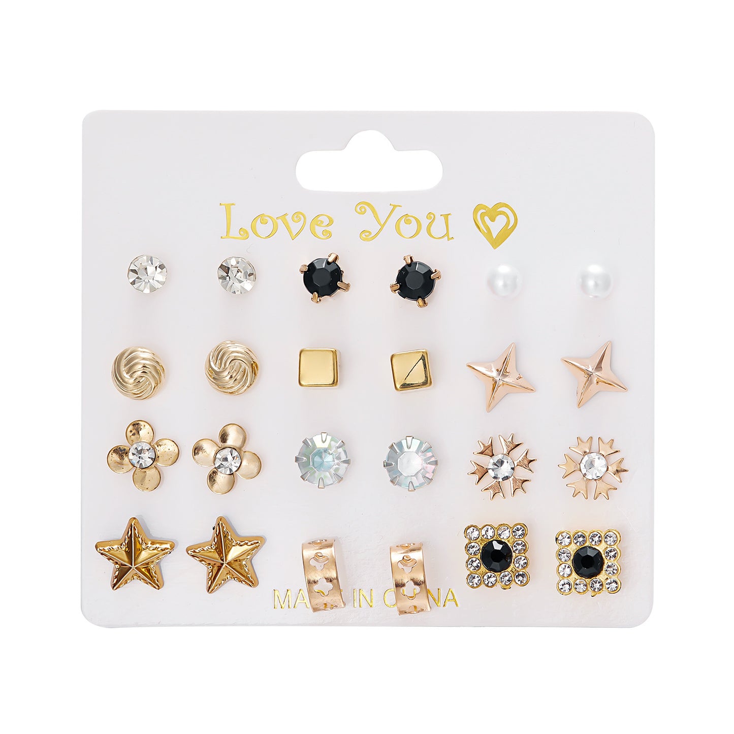 New monthly 12 pairs card-mounted earrings set - S6
