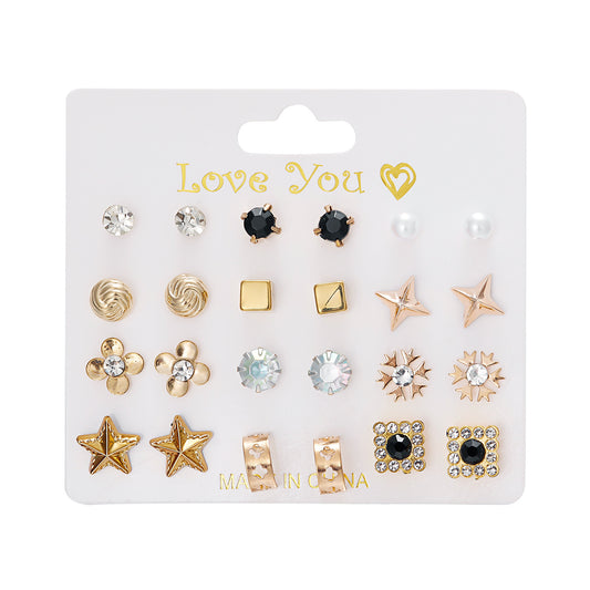 New monthly 12 pairs card-mounted earrings set - S6