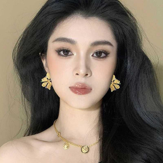 6 Pairs - Zircon Pleated Flower Earrings - Golden  (1 Pair Price - 37)